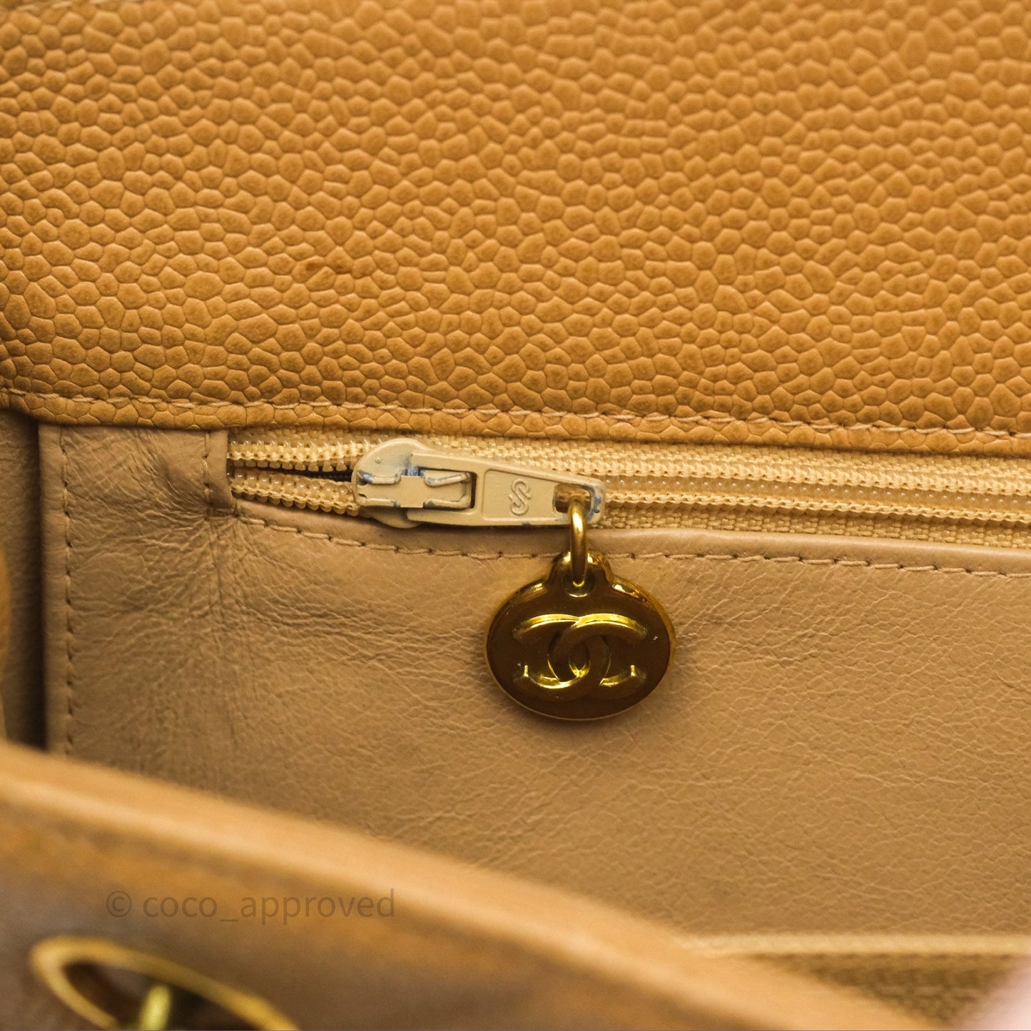 Chanel Vintage CC Quilted Tote Dark Beige Caviar 24K Gold Hardware