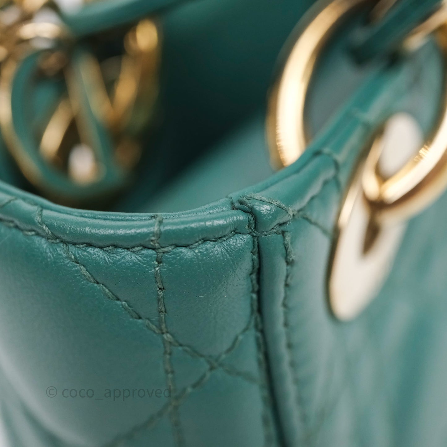 Christian Dior Mini Lady Dior Cannage Green Lambskin Gold Hardware