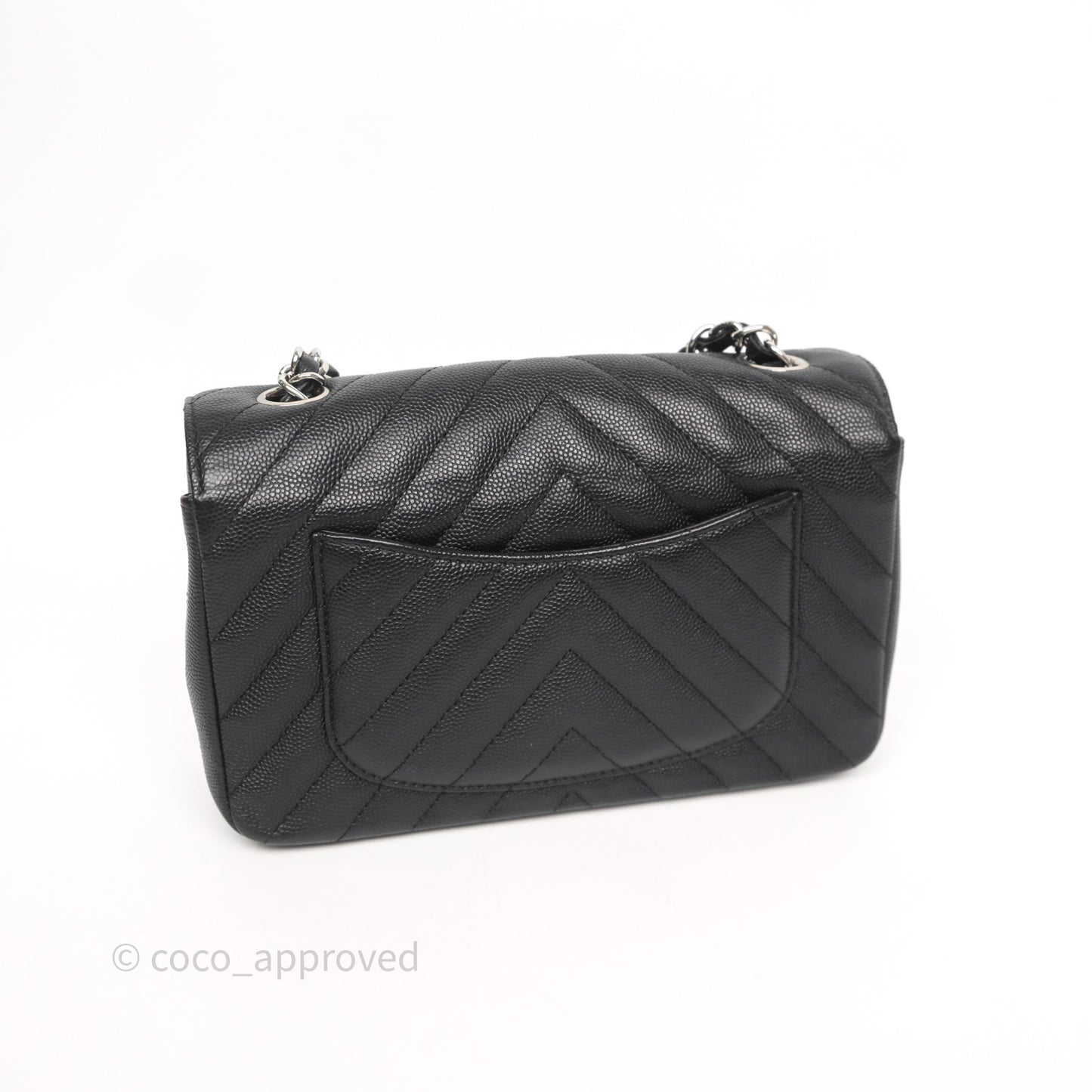 Chanel Mini Rectangular Flap Chevron Black Caviar Silver Hardware