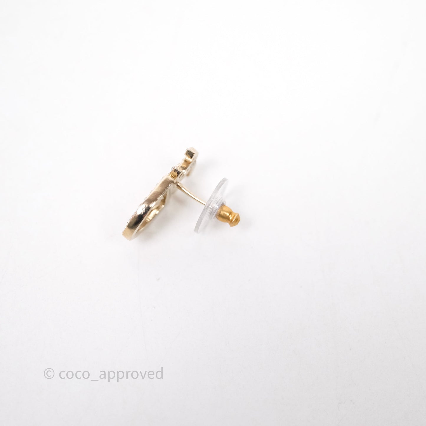 Chanel Crystal CC Clover Earrings Gold Tone 20B