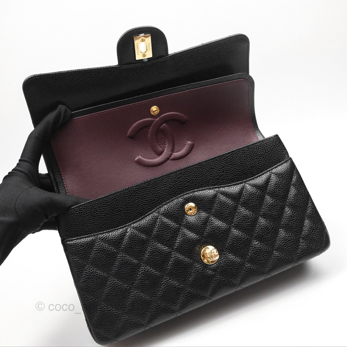 Chanel Classic M/L Medium Flap Quilted Black Caviar Gold Hardware