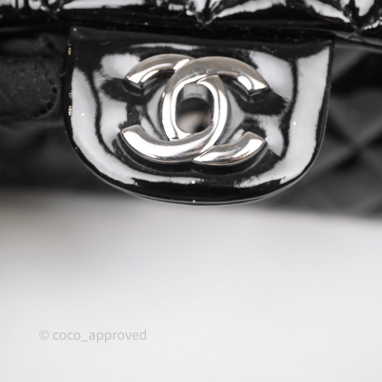 Chanel Quilted Mini Rectangular Flap Black Patent Silver Hardware