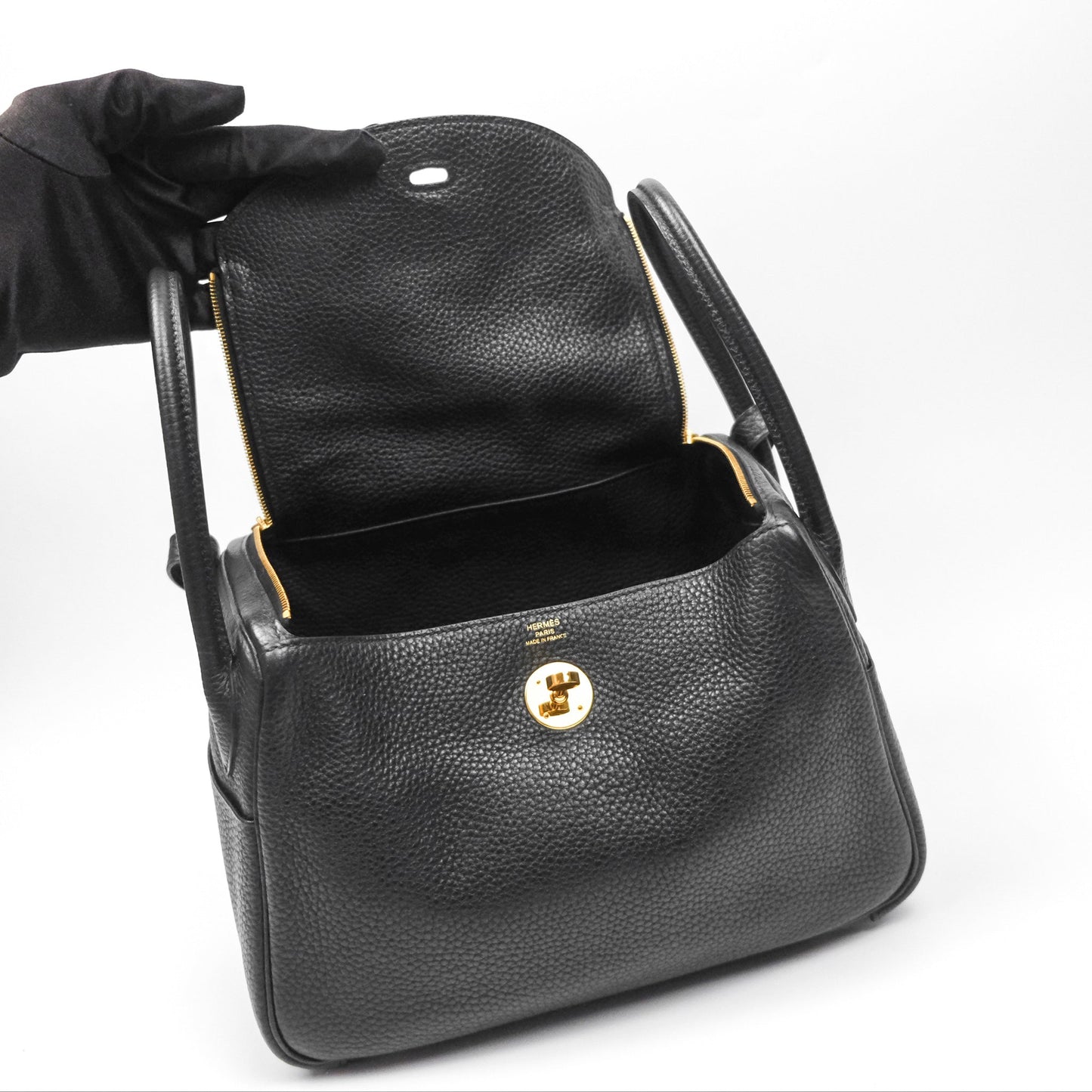Hermès Lindy 26 Black Clemence Gold Hardware