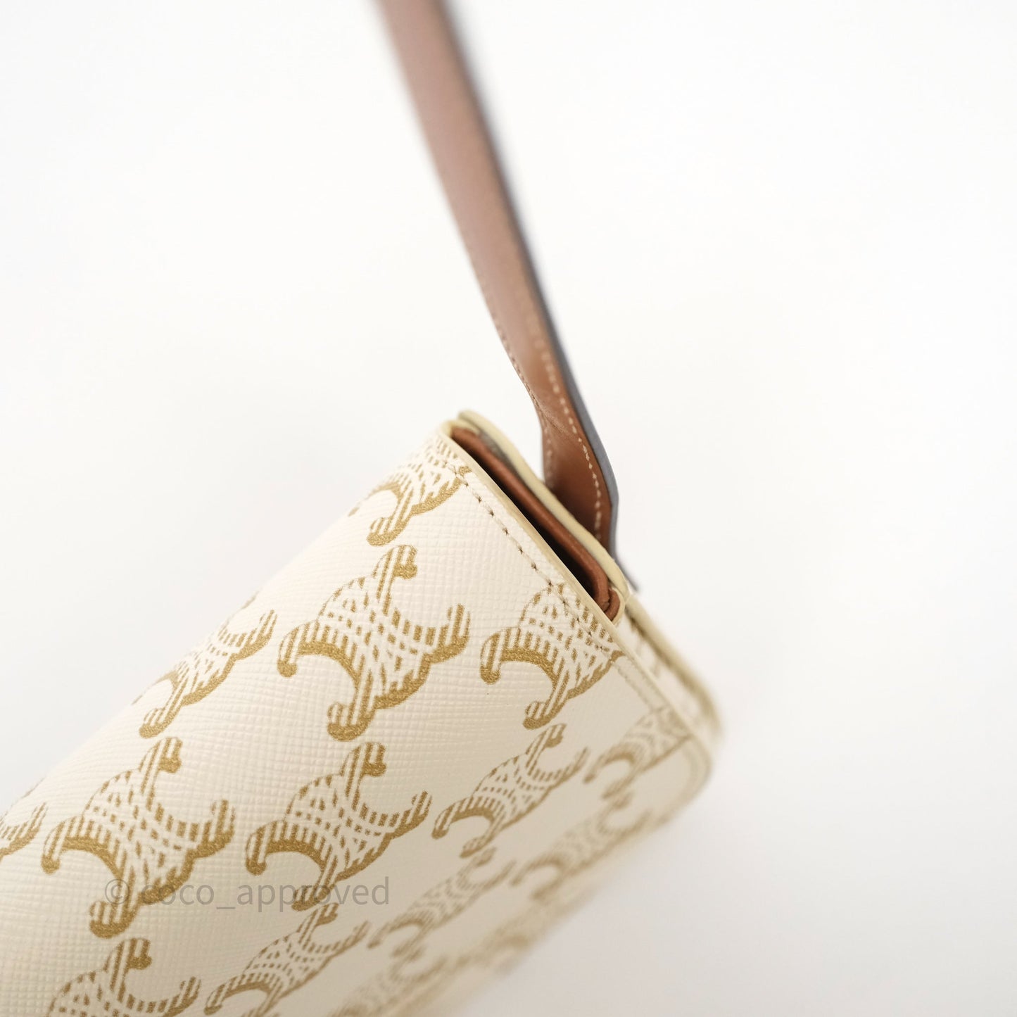Celine Triomphe Shoulder Bag White Calfskin Triomphe Canvas