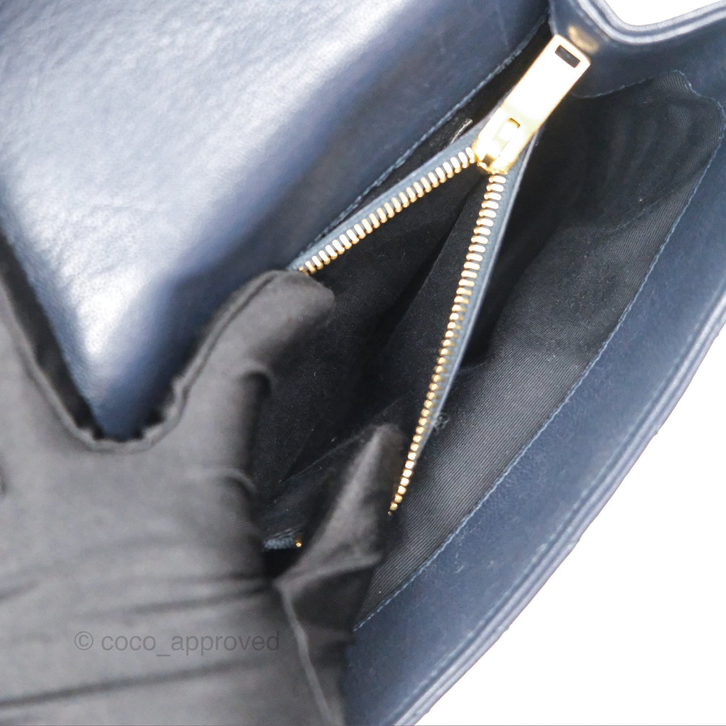 Saint Laurent Chevron Medium College Navy Chain Bag Gold Hardware