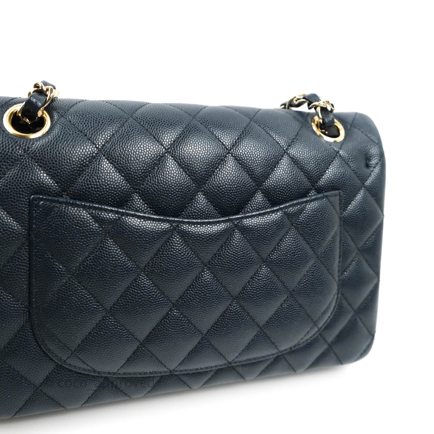 Chanel Classic Small S/M Flap Navy Blue Caviar Gold Hardware 21P