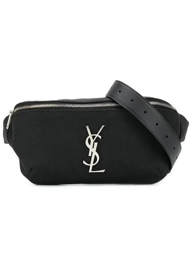 Luxury Saint Laurent Cassandre Classic Canvas Leather Belt Bag Black