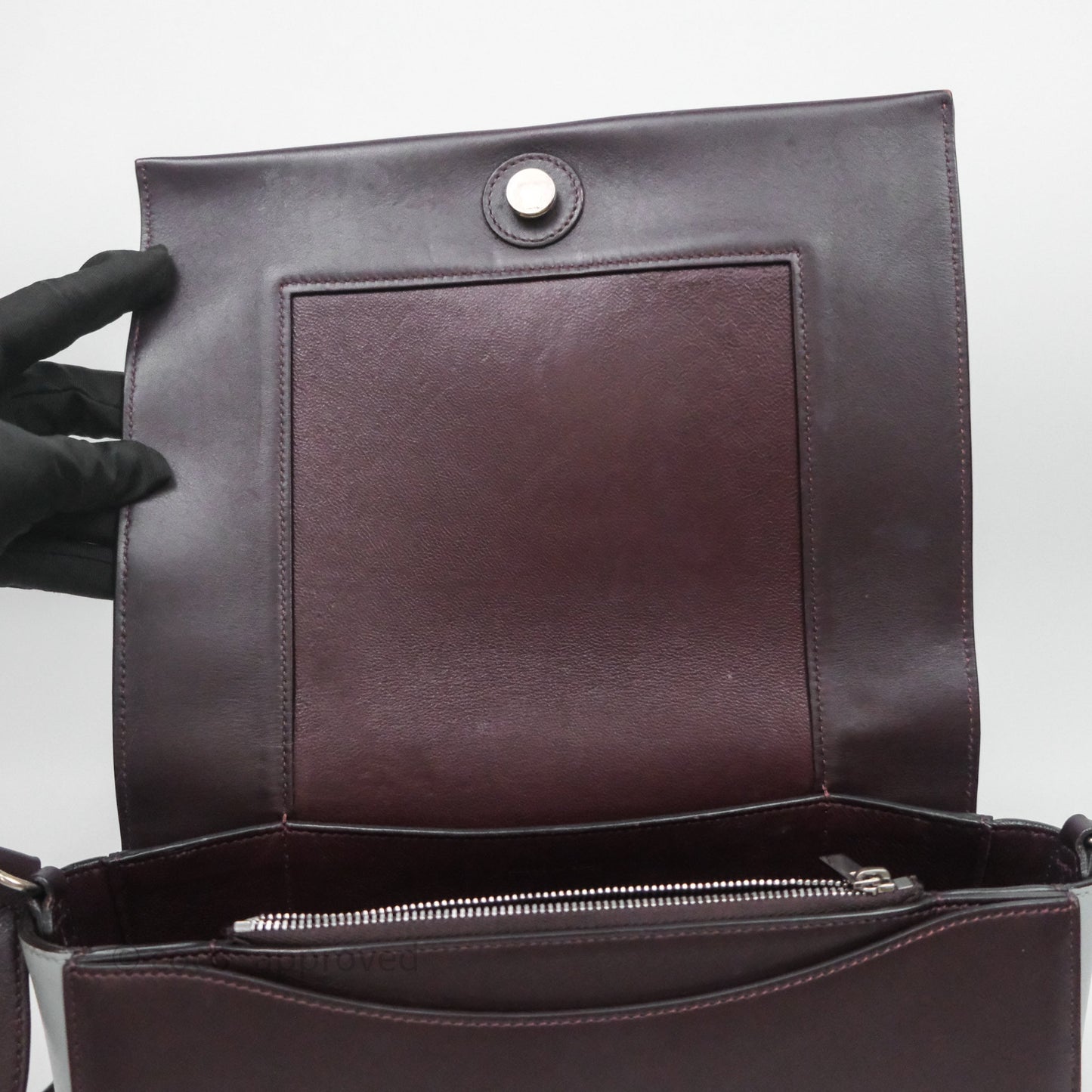 Celine Medium Frame Bag Burgundy / Pearl Blue Calfskin Silver Hardware