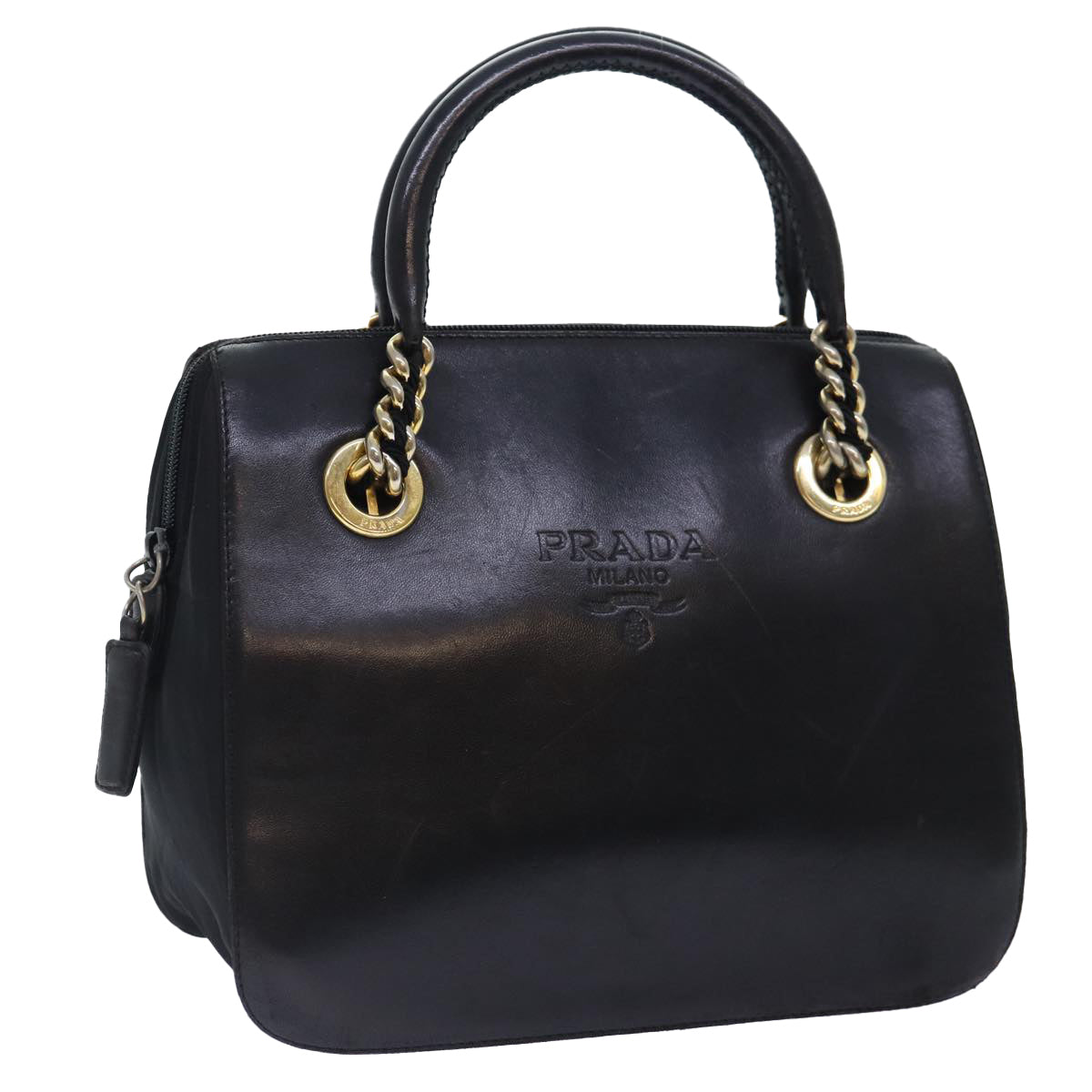 Luxury Prada Hand Bag Leather Black Gold  86015