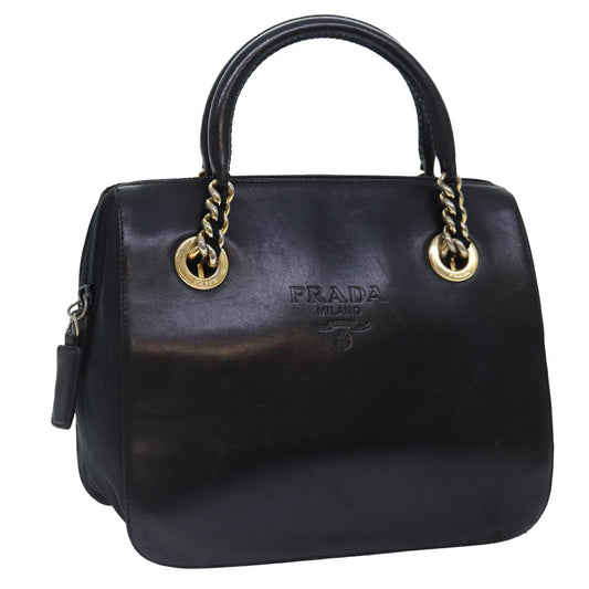 Luxury Prada Hand Bag Leather Black Gold  86015
