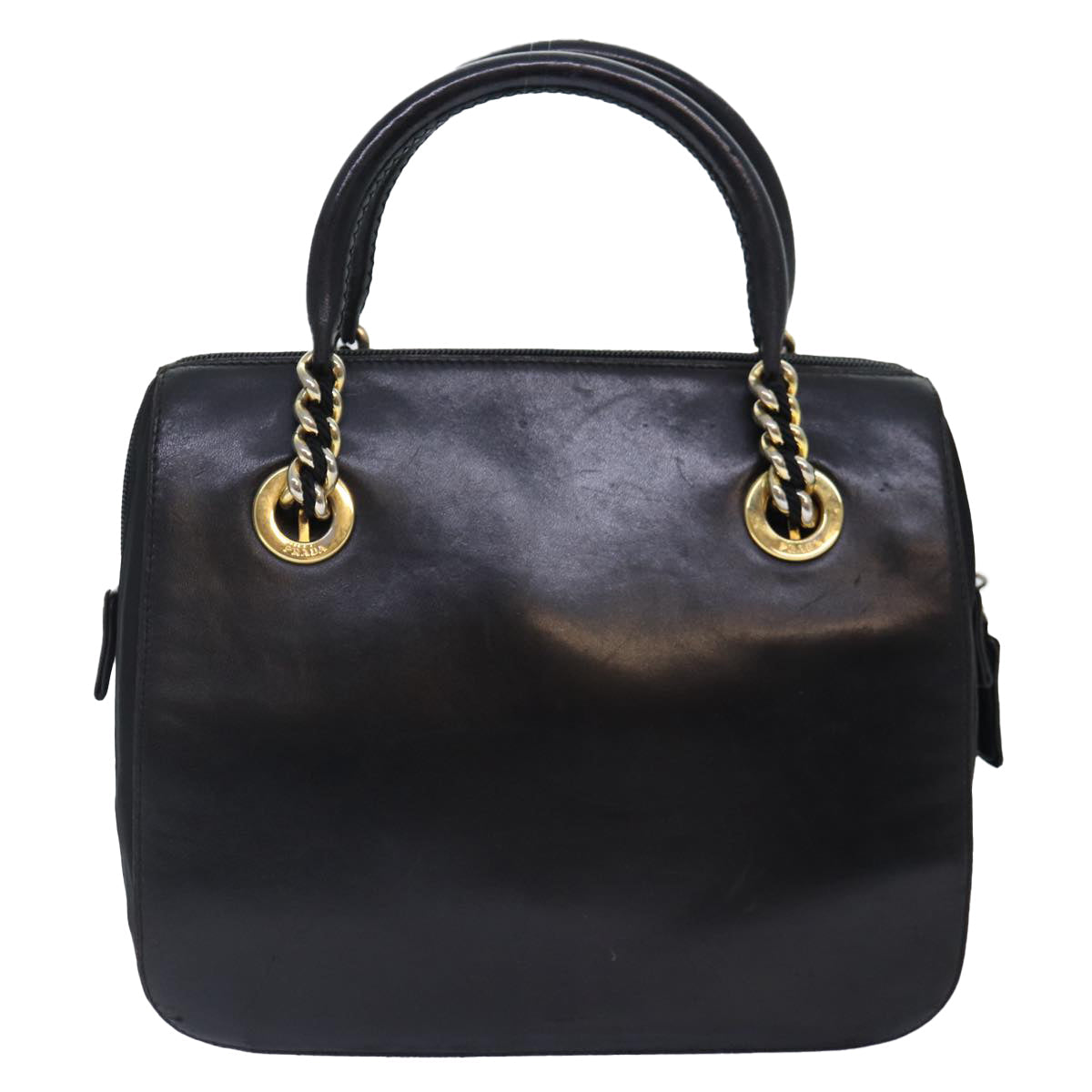 Luxury Prada Hand Bag Leather Black Gold  86015