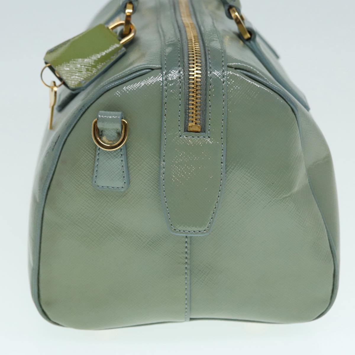 Luxury Prada Hand Bag Enamel 2way Green Gold  86018