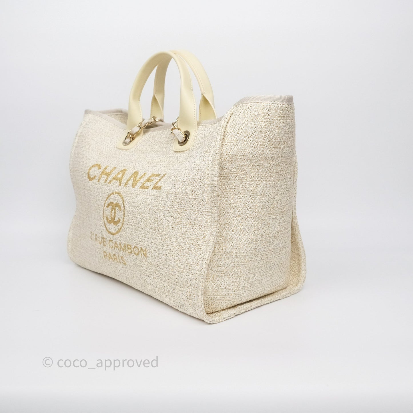 Chanel Large Deauville Ivory/Gold Canvas Gold Hardware