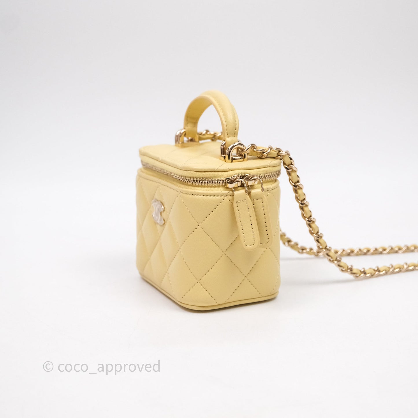 Chanel Mini Top Handle Vanity With Chain Yellow Lambskin Gold Hardware