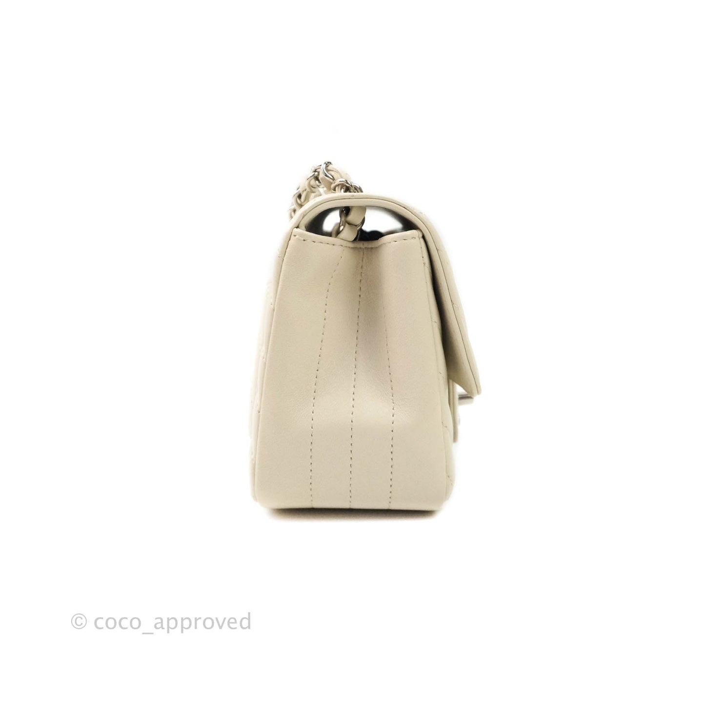 Chanel Mini Square Chevron White Ivory Lambskin Silver Hardware