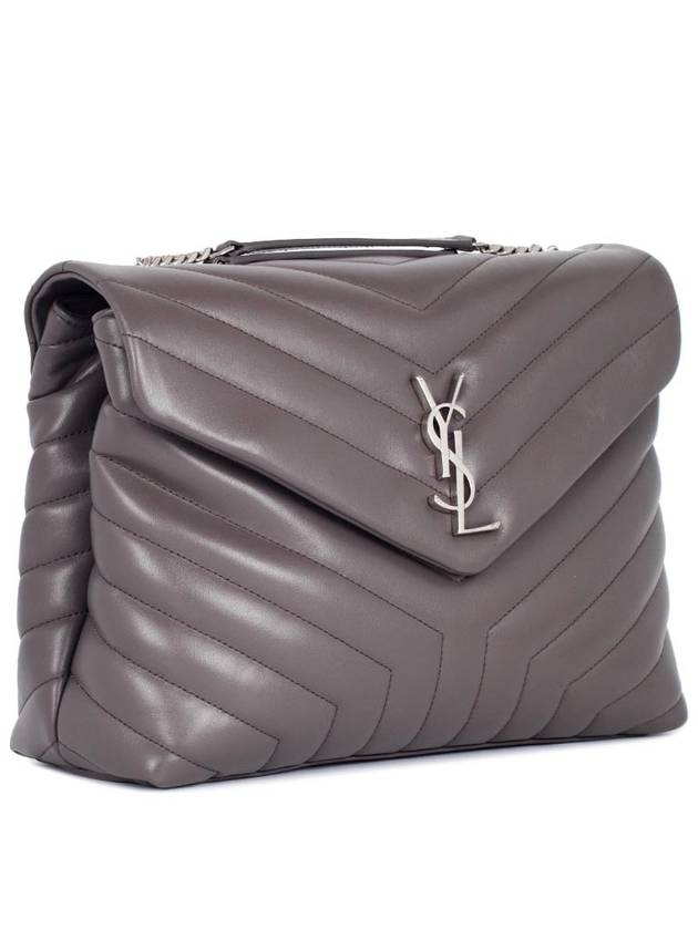 Luxury Saint Laurent Silver Hardware Loulou Monogram Chain Shoulder Bag Grey