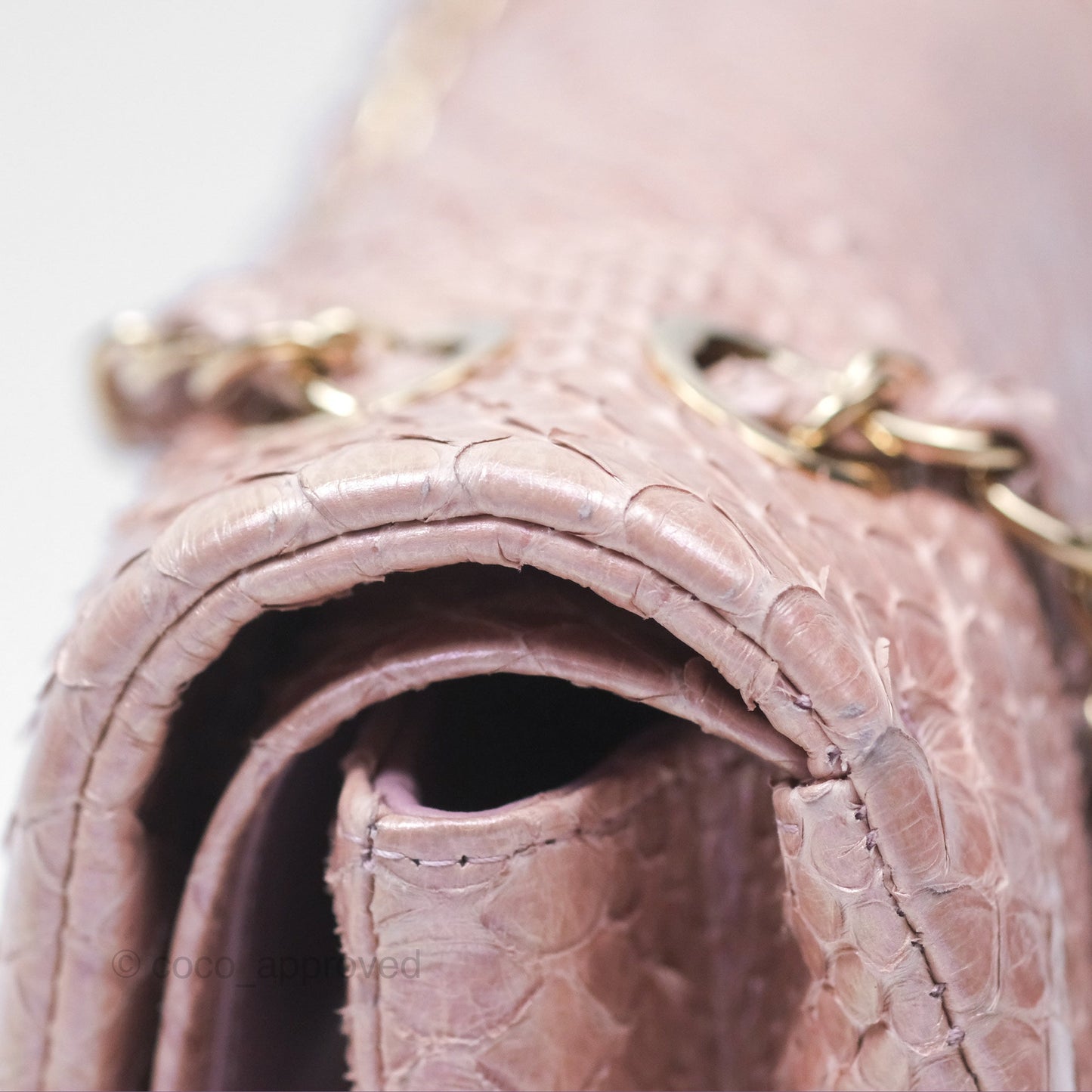 Chanel Classic M/L Medium Flap Quilted Iridescent Pink Python Gold Hardware