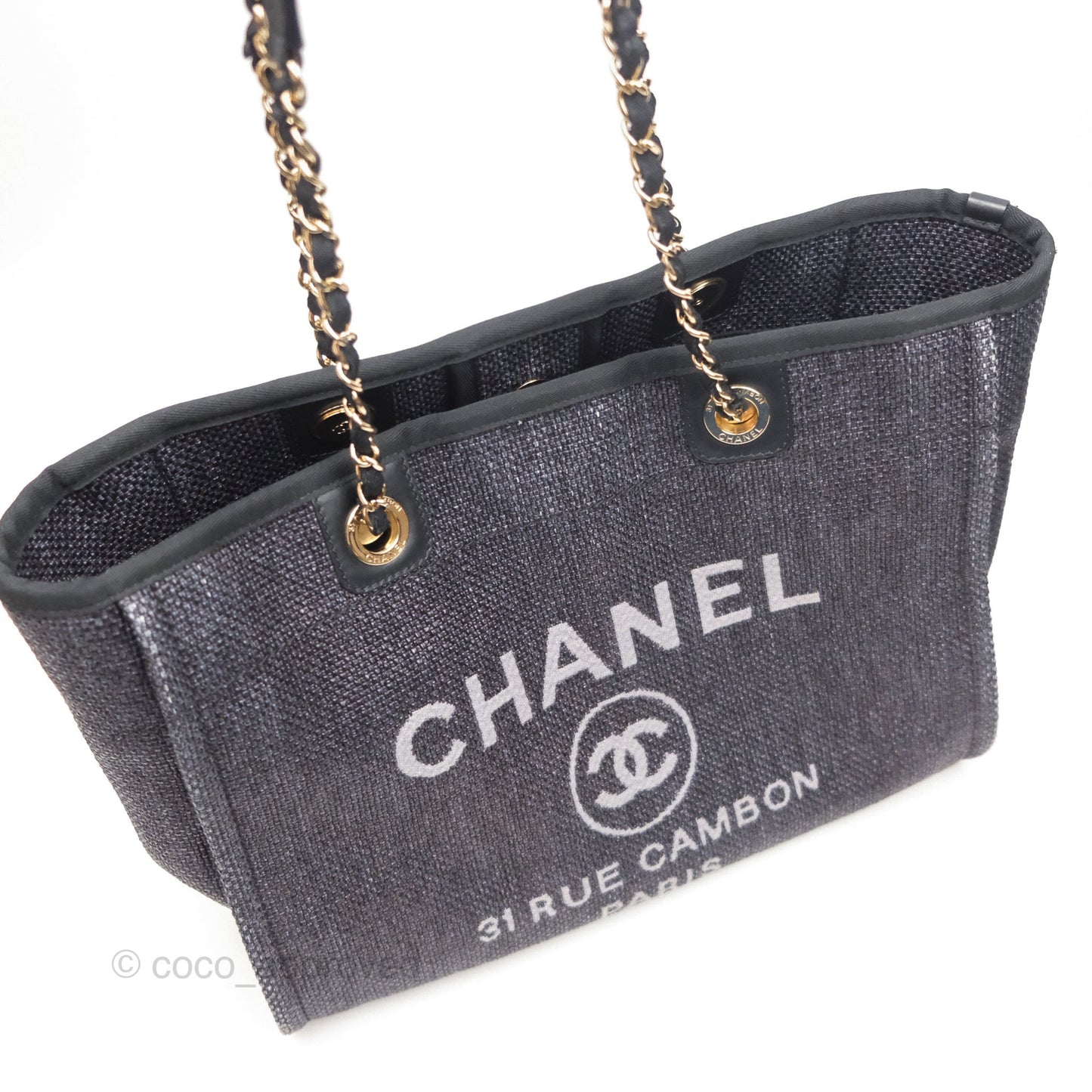 Chanel Medium Deauville Tote Black Canvas Gold Hardware