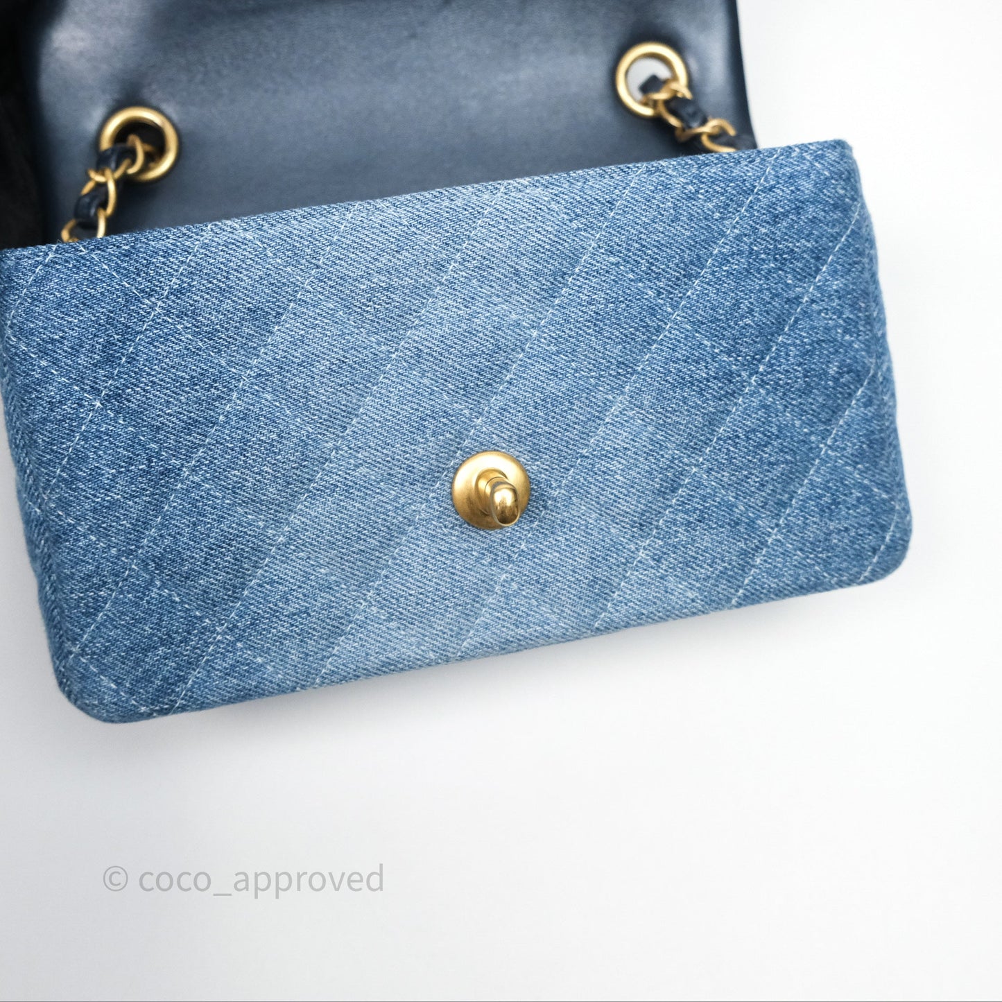 Chanel Quilted Mini Rectangular Flap Denim Aged Gold Hardware