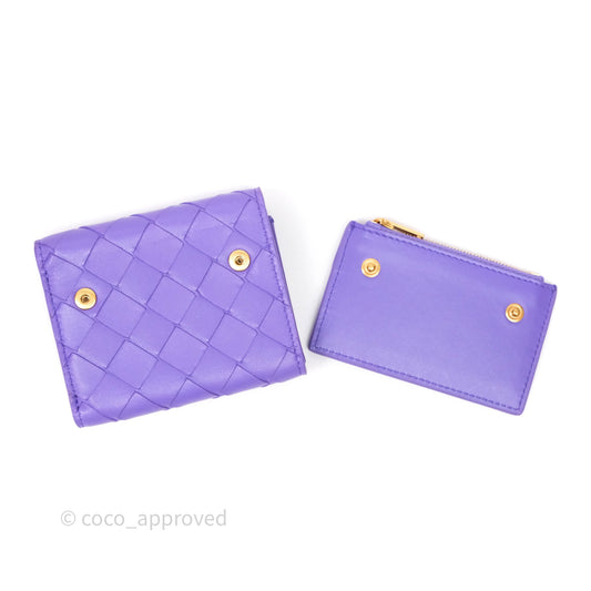 Bottega Veneta Purple Small Intrecciato Tri-Fold Zip Wallet