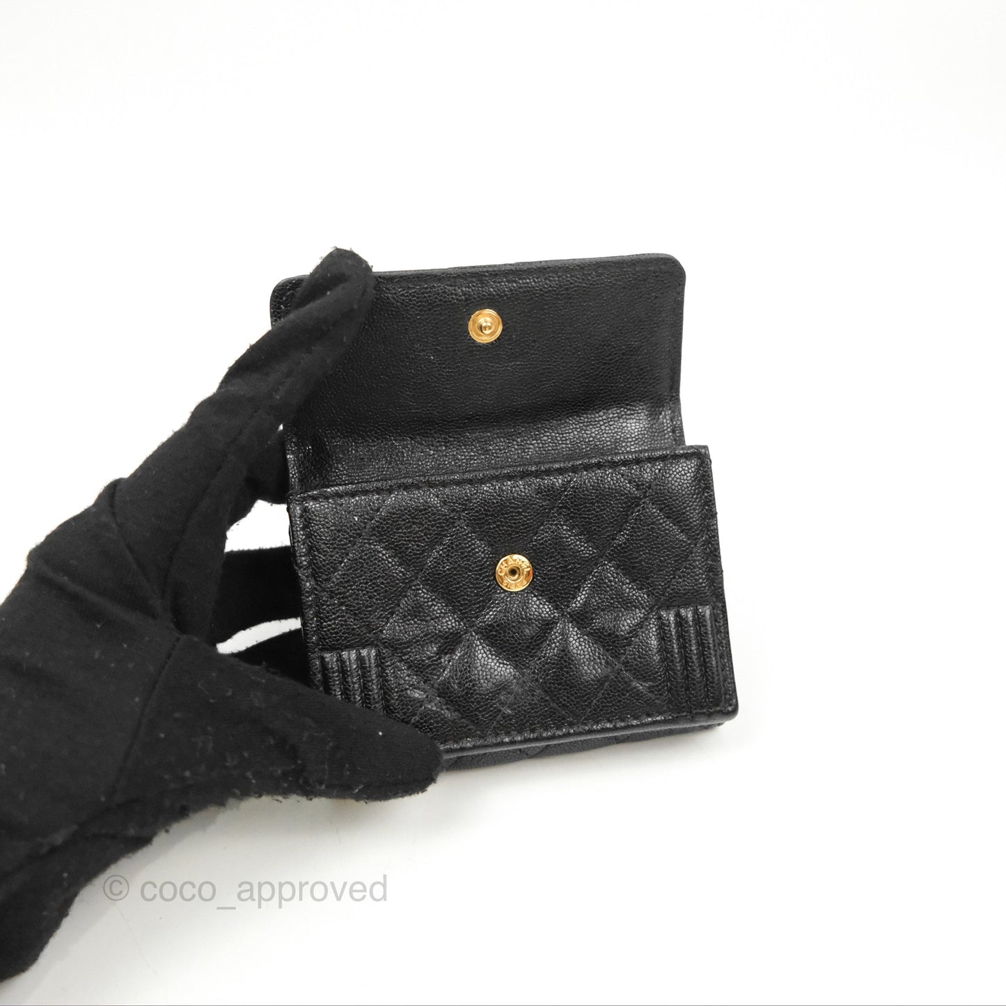 Chanel Quilted Small Boy Flap Wallet Black Caviar Gold Hardware