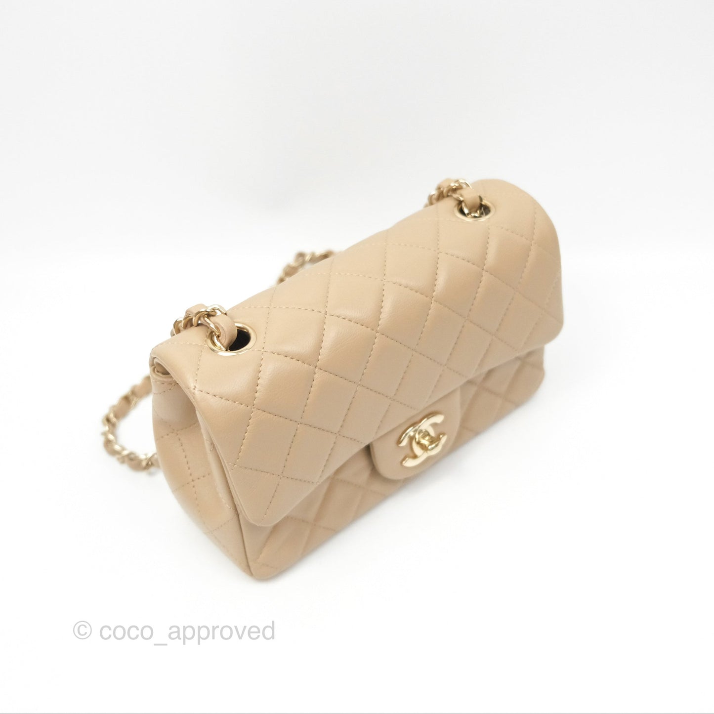 Chanel Mini Rectangular Quilted Beige Lambskin Gold Hardware
