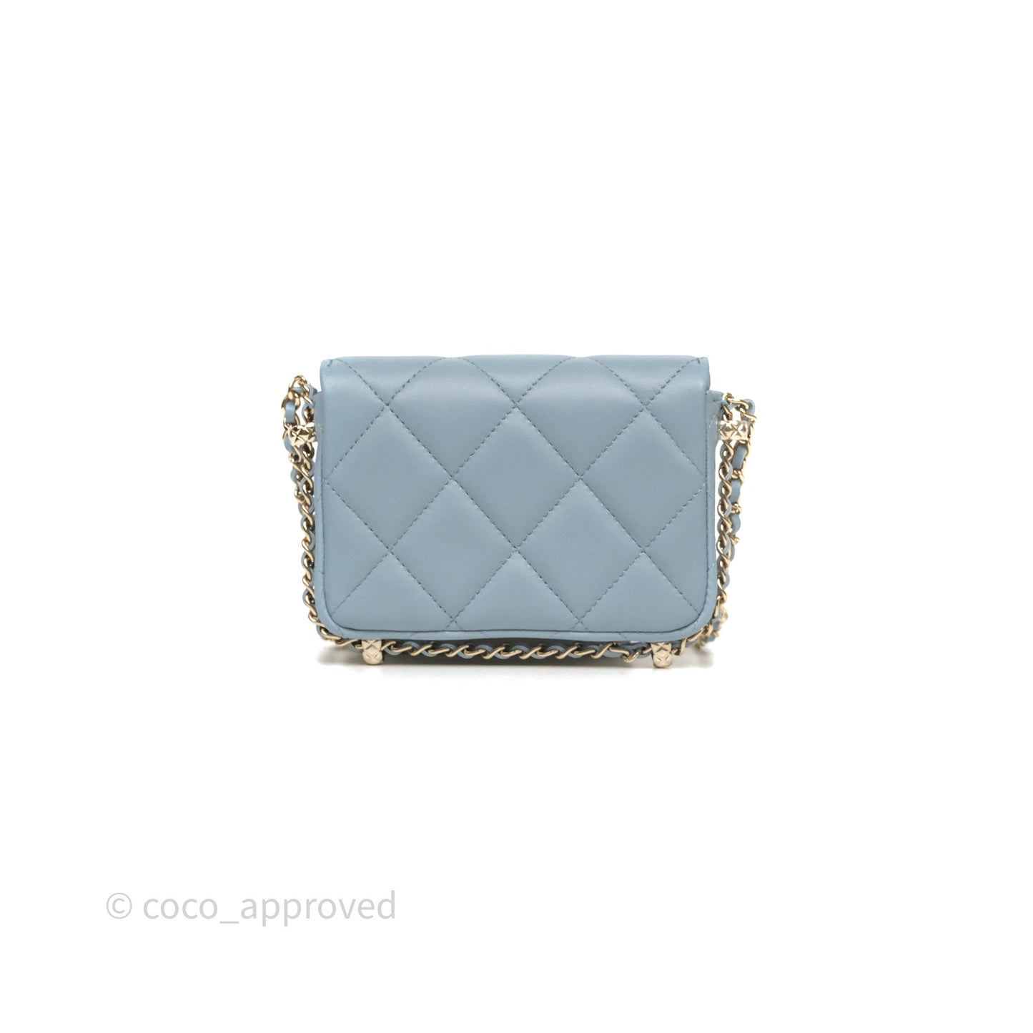 Chanel Mini Chain Around Clutch With Chain Blue Lambskin Gold Hardware