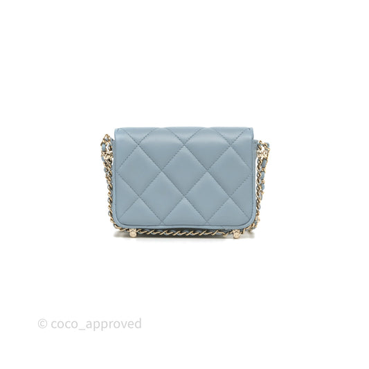 Chanel Mini Chain Around Clutch With Chain Blue Lambskin Gold Hardware