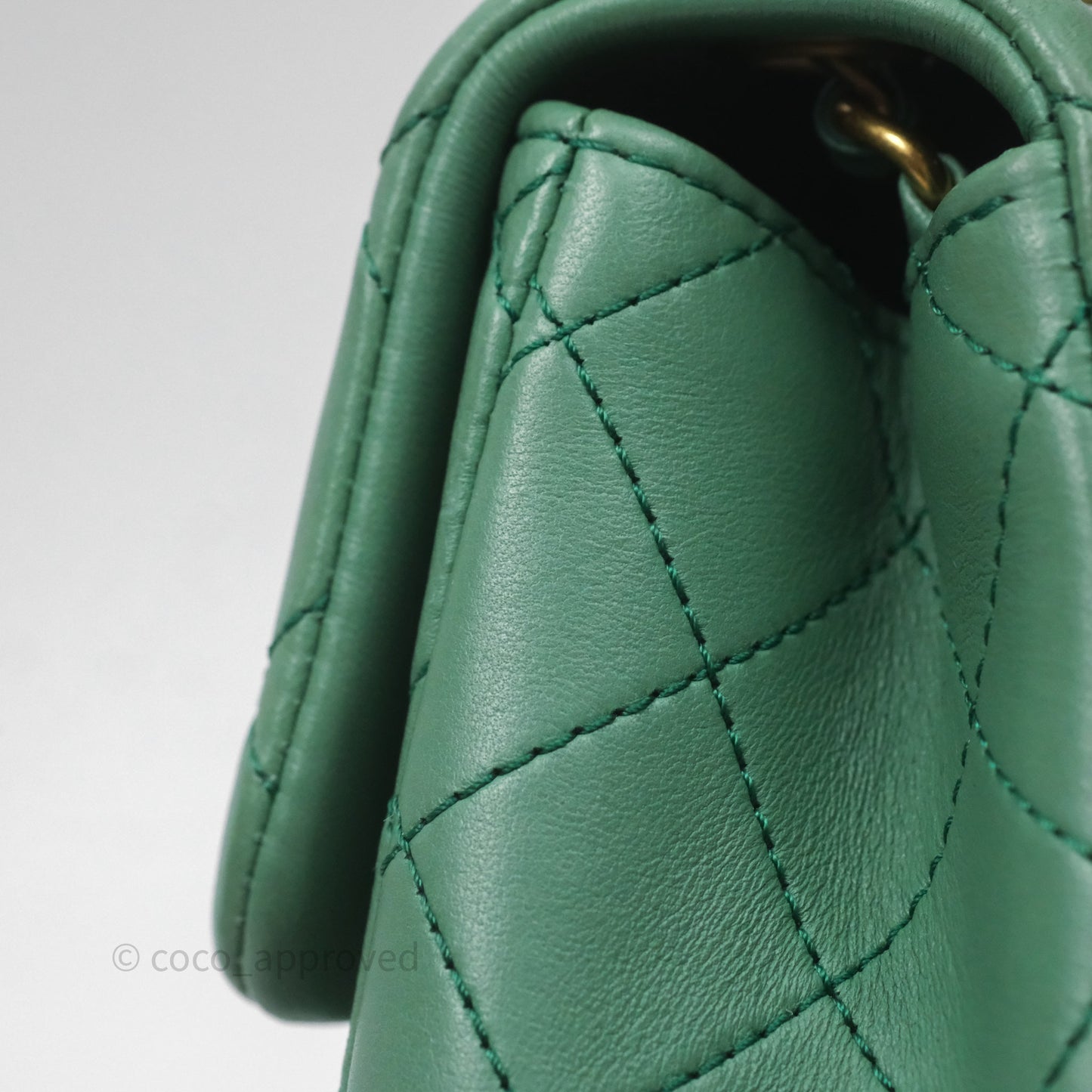 Chanel Pearl Crush Mini Square Quilted Green Lambskin Aged Gold Hardware