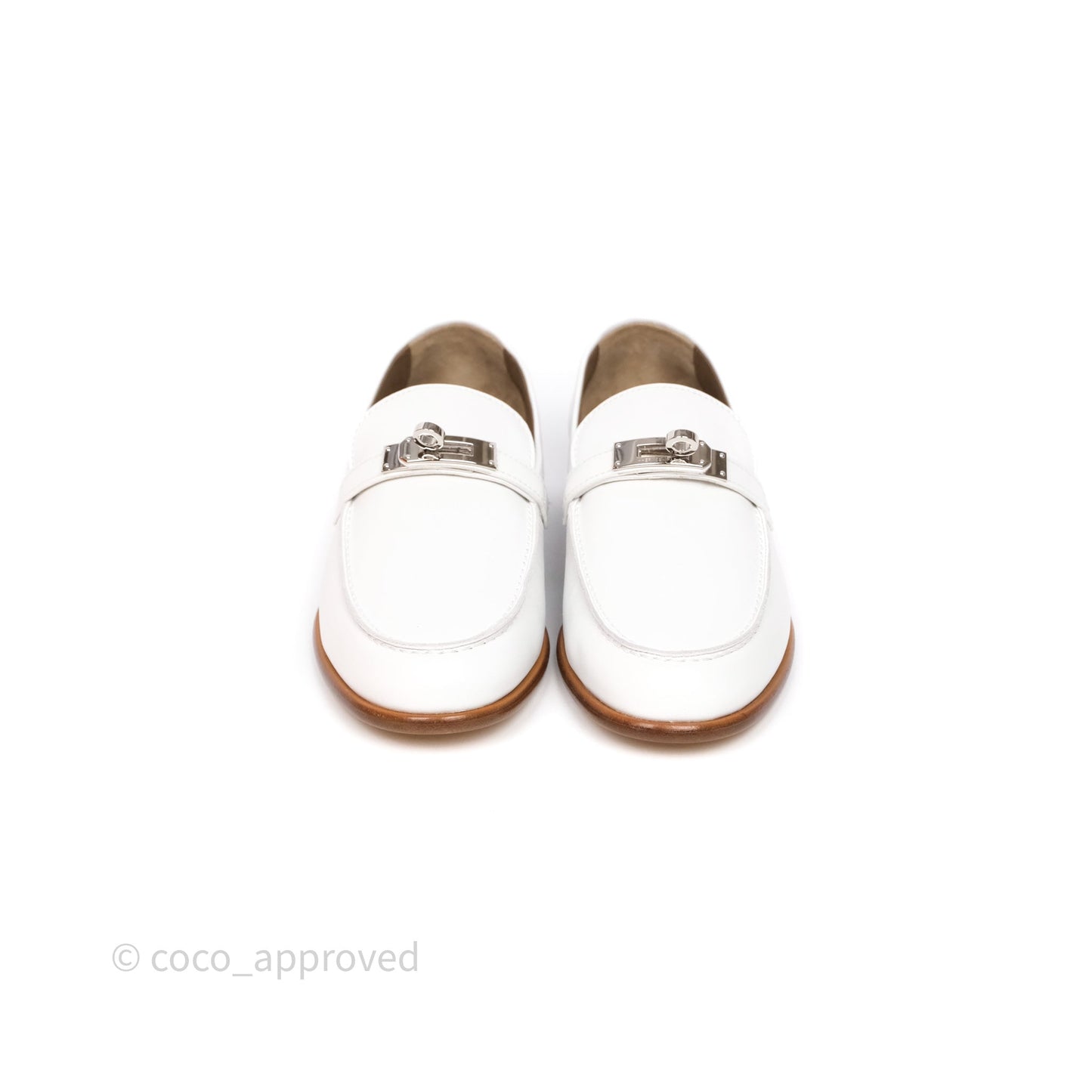 Hermès Destin Loafers White calfskin Leather Palladium-plated Kelly Buckle Size 36.5