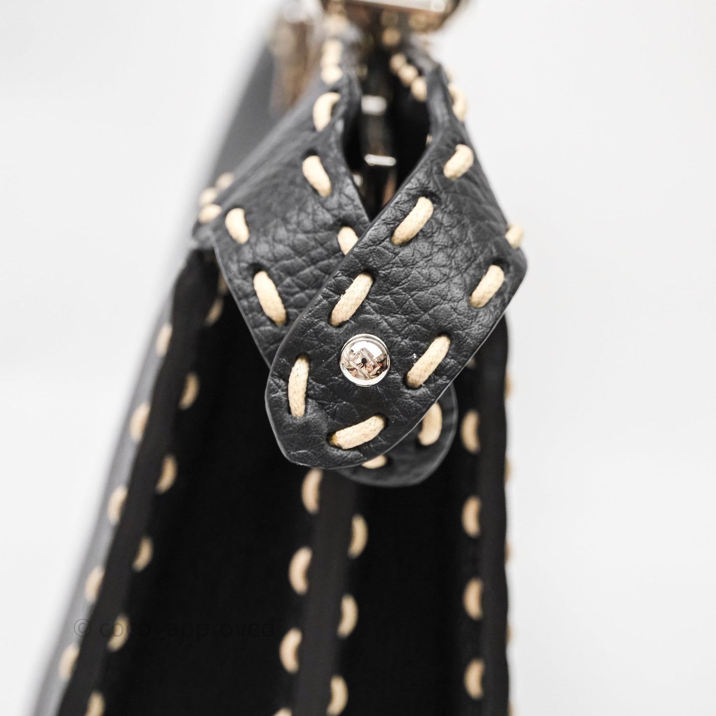Fendi Peekaboo ISeeU Python Handle Handbag Black Calfskin Silver Hardware