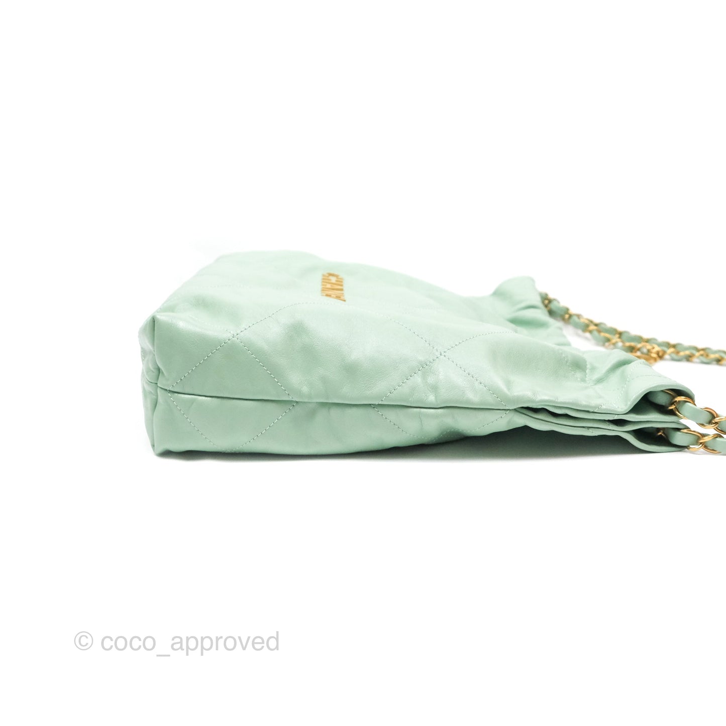 Chanel 22 Small Mint Green Shiny Aged Calfskin Aged Gold Hardware
