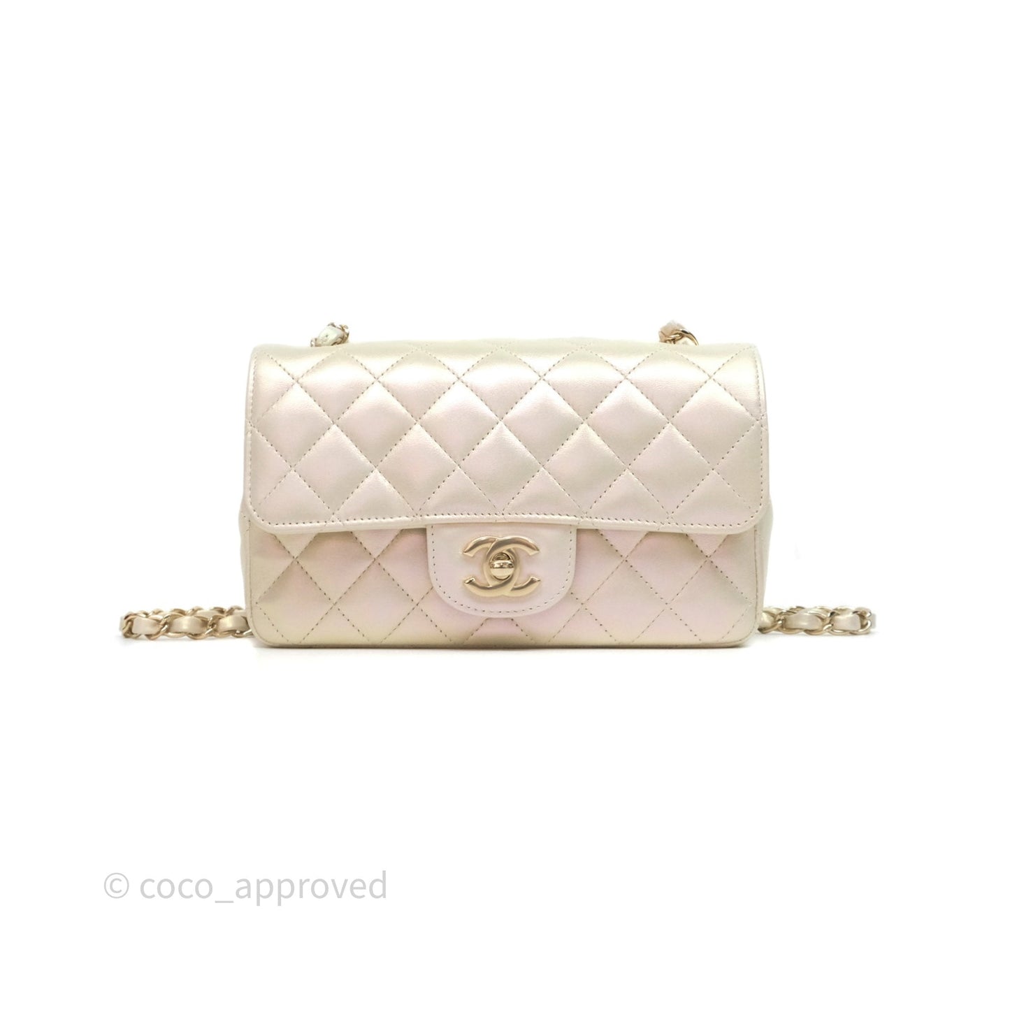 Chanel Mini Rectangular Quilted Iridescent Ivory Lambskin Gold Hardware 20B