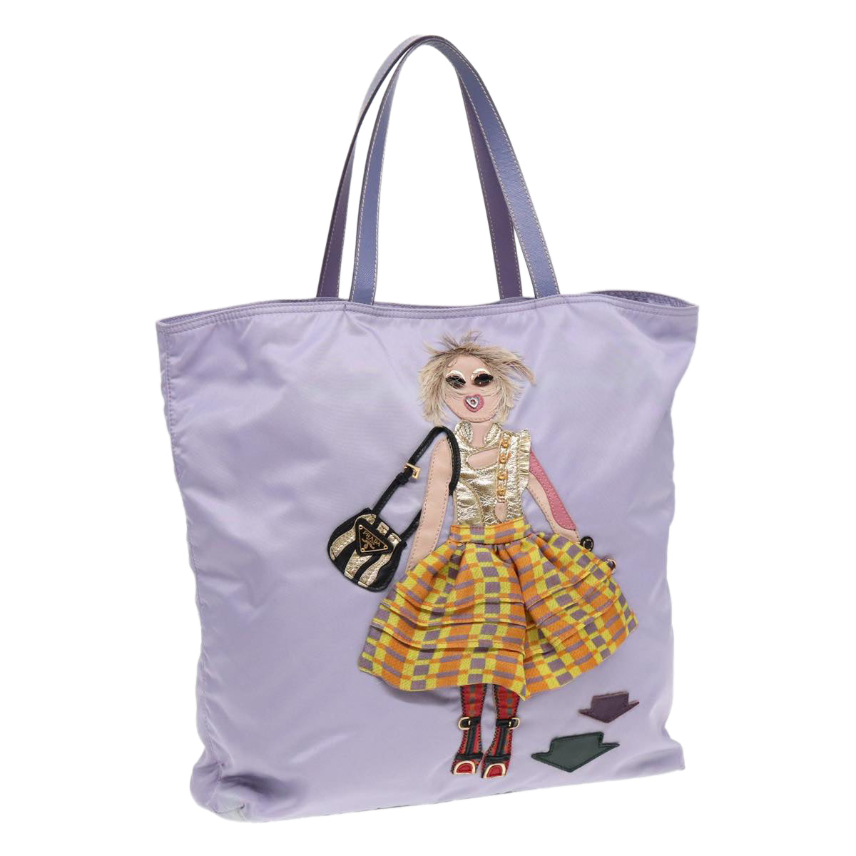 Luxury Prada Robot Tote Bag Nylon Purple Gold  86171