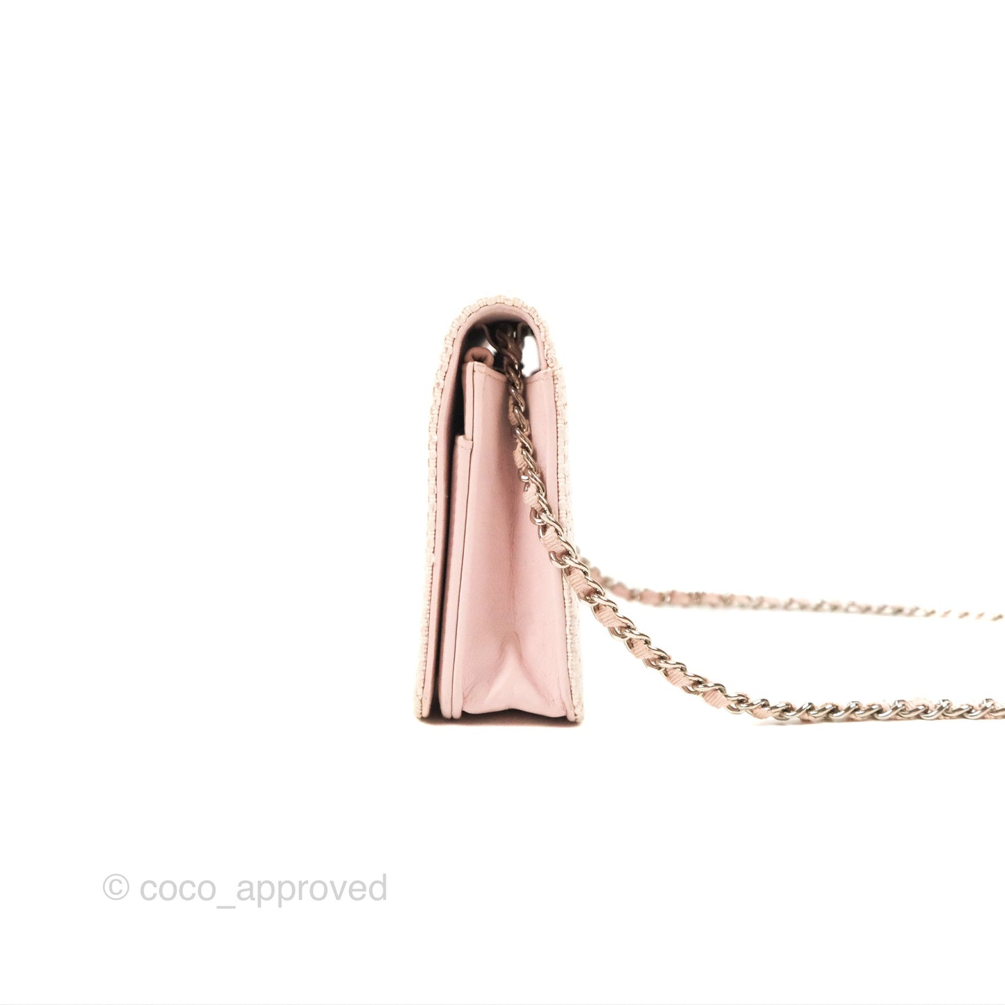 Chanel Deauville Wallet On Chain WOC Pink Canvas Silver Hardware