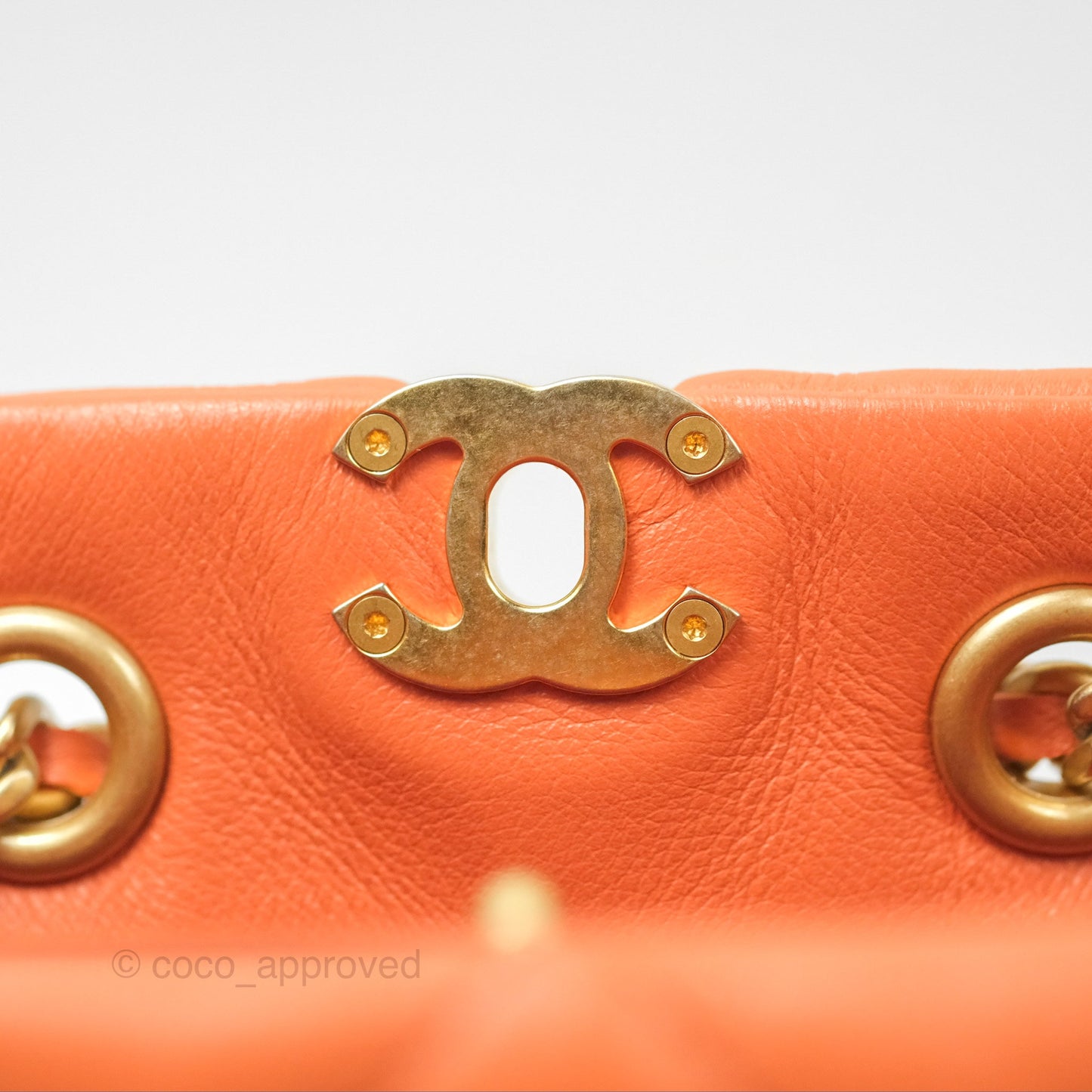 Chanel Small Drawstring Backpack Orange Calfskin Aged Gold Hardware 23A