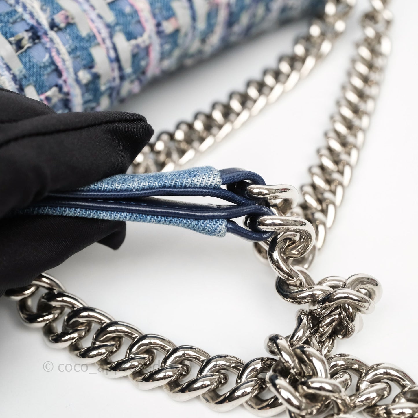 Chanel Medium Boy Blue Denim Tweed Silver Hardware