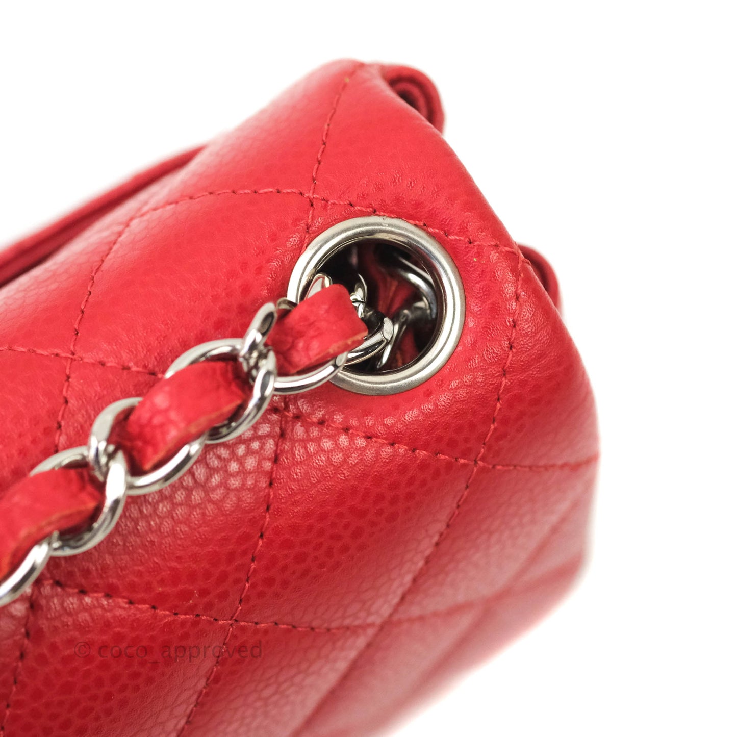 Chanel Quilted Mini Square Red Caviar Silver Hardware