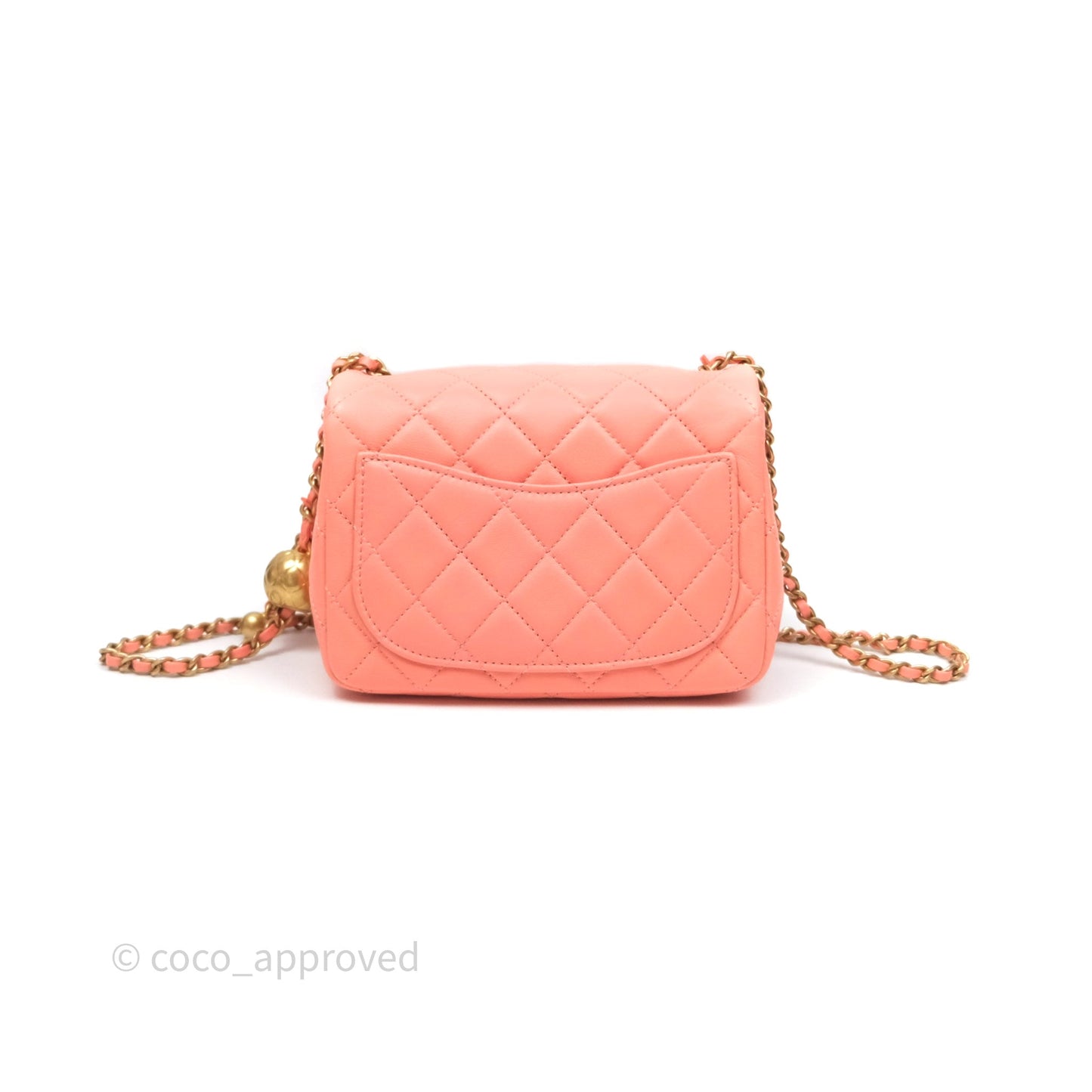 Chanel Pearl Crush Mini Square Quilted Peachy Pink Lambskin Aged Gold Hardware