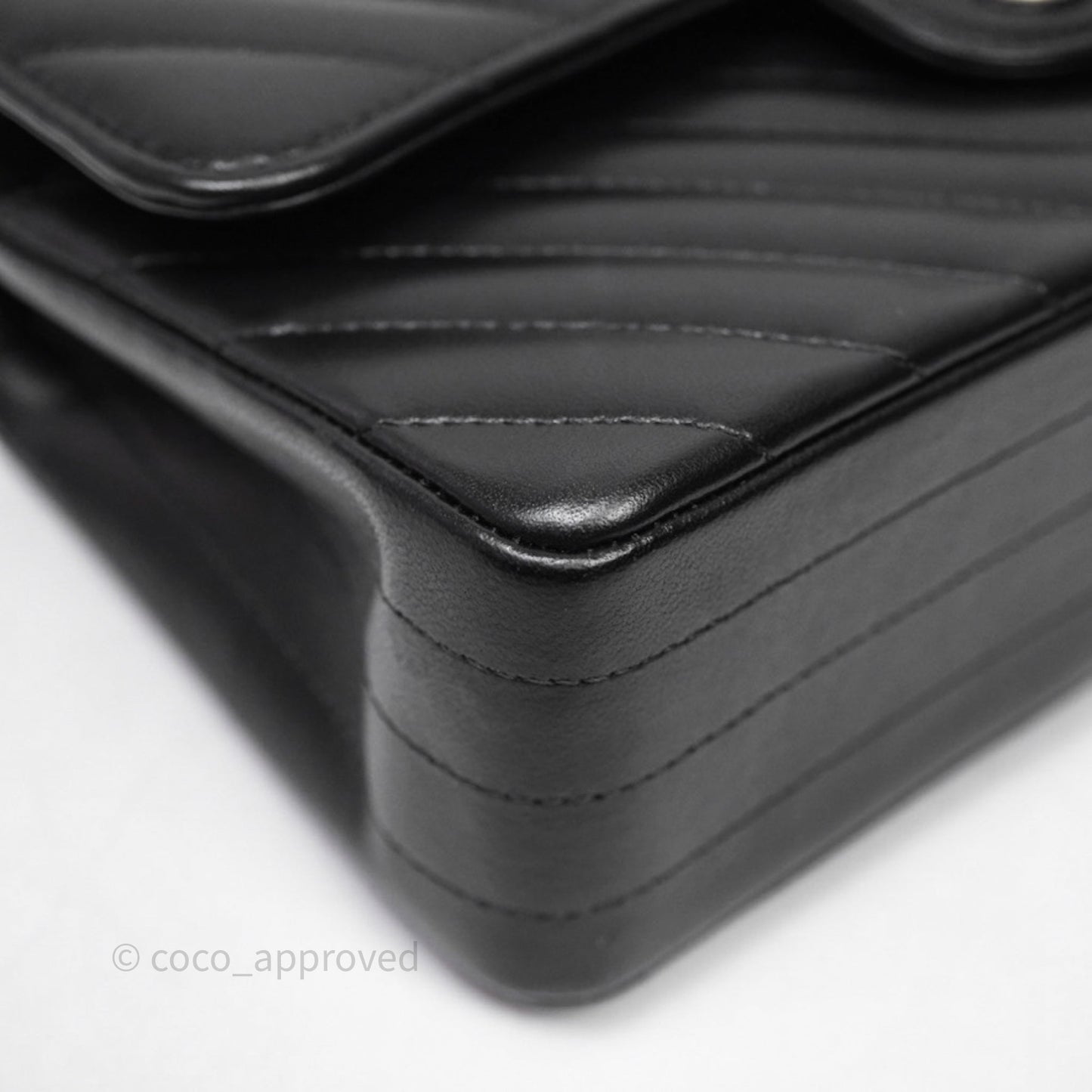 Chanel Small Classic Chevron Flap Black Lambskin Silver Hardware