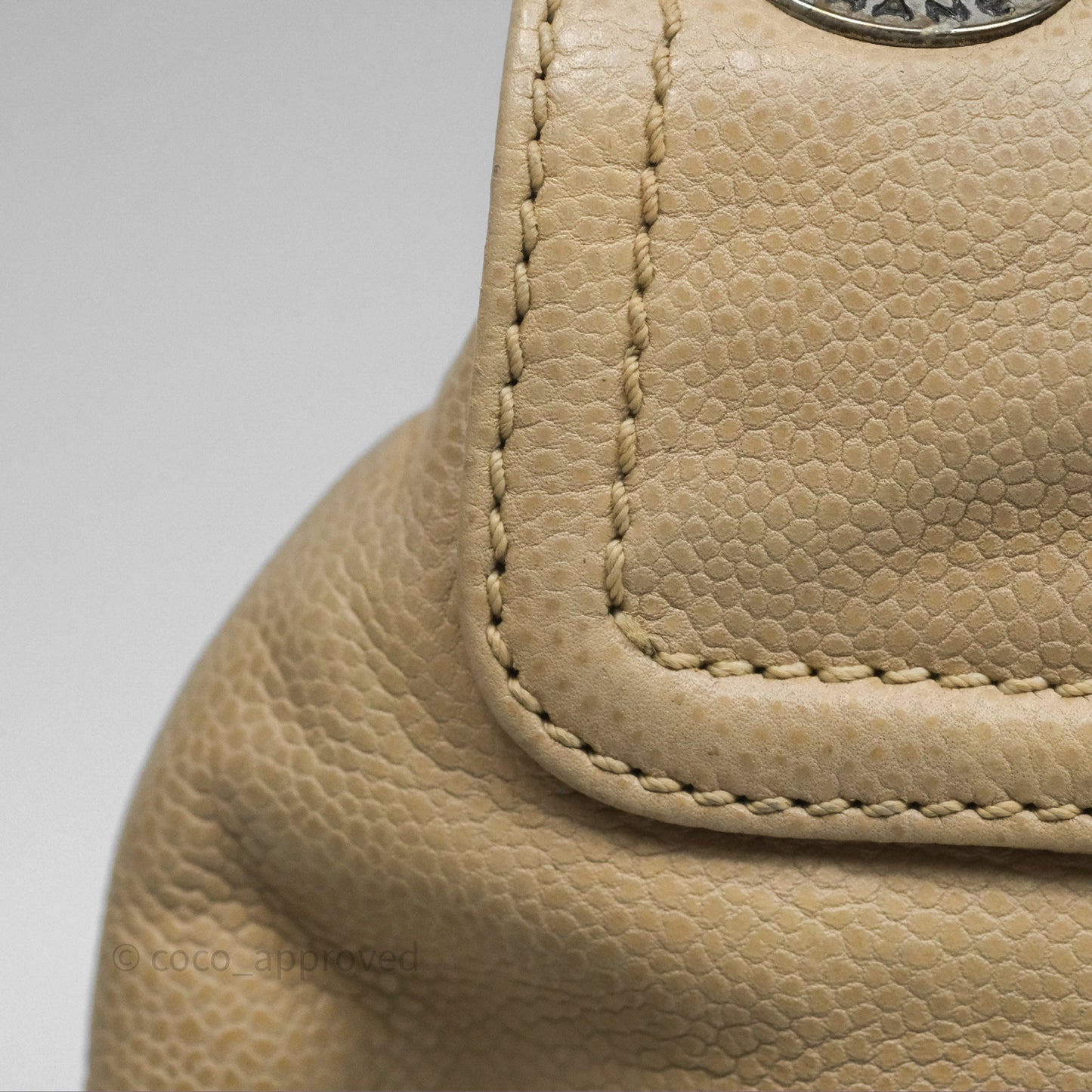 Chanel Quilted Coco Rider Hobo Bag Beige Caviar Ruthenium Hardware