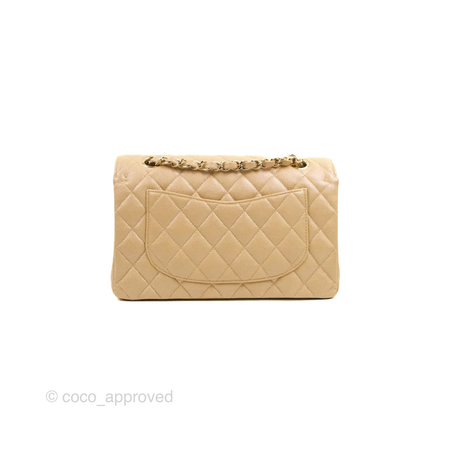 Chanel Classic Small S/M Flap Iridescent Beige Caviar Gold Hardware 19S