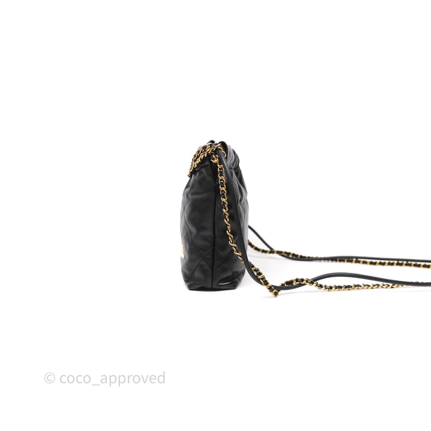 Chanel 22 Mini Bag Black Crumpled Calfskin White Lacquered Metal Logo