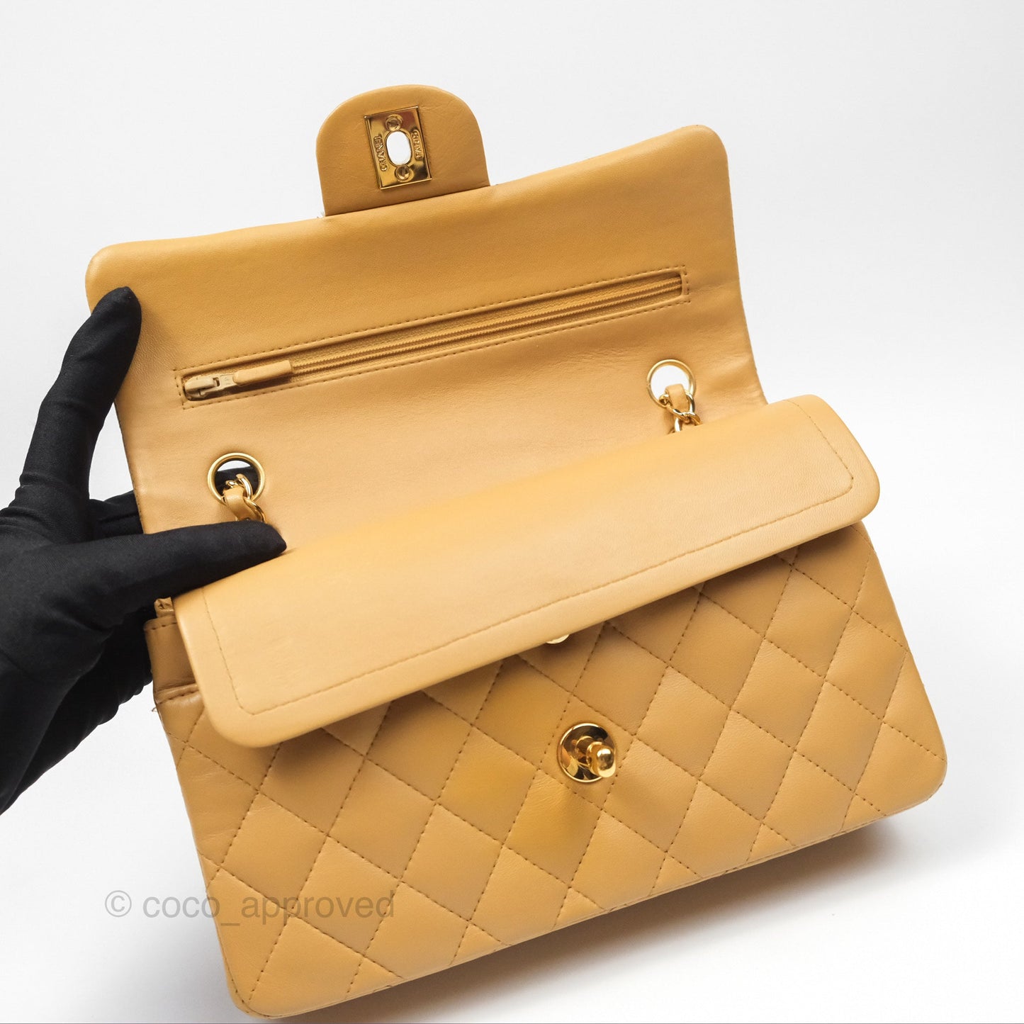 Chanel Vintage Small Classic Flap Beige Lambskin 24K Gold Hardware