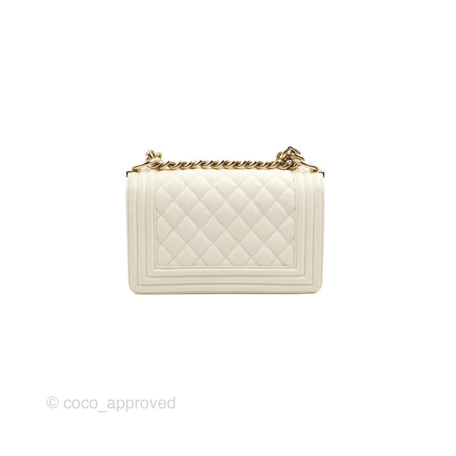 Chanel Small Boy White Caviar Gold Hardware