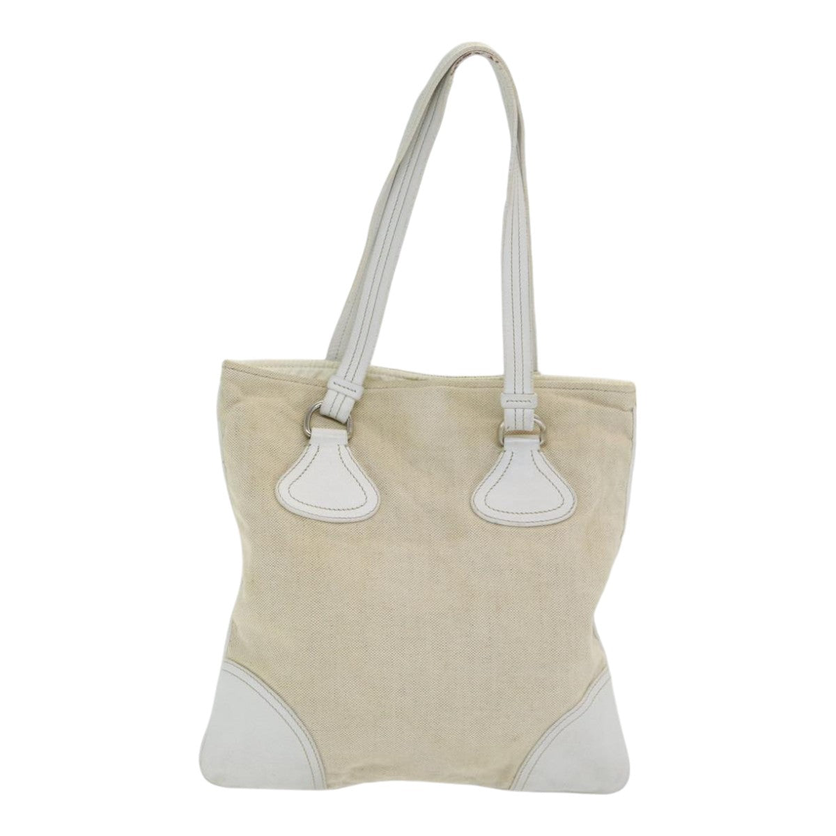 Luxury Prada Tote Bag Canvas Beige Silver  86251