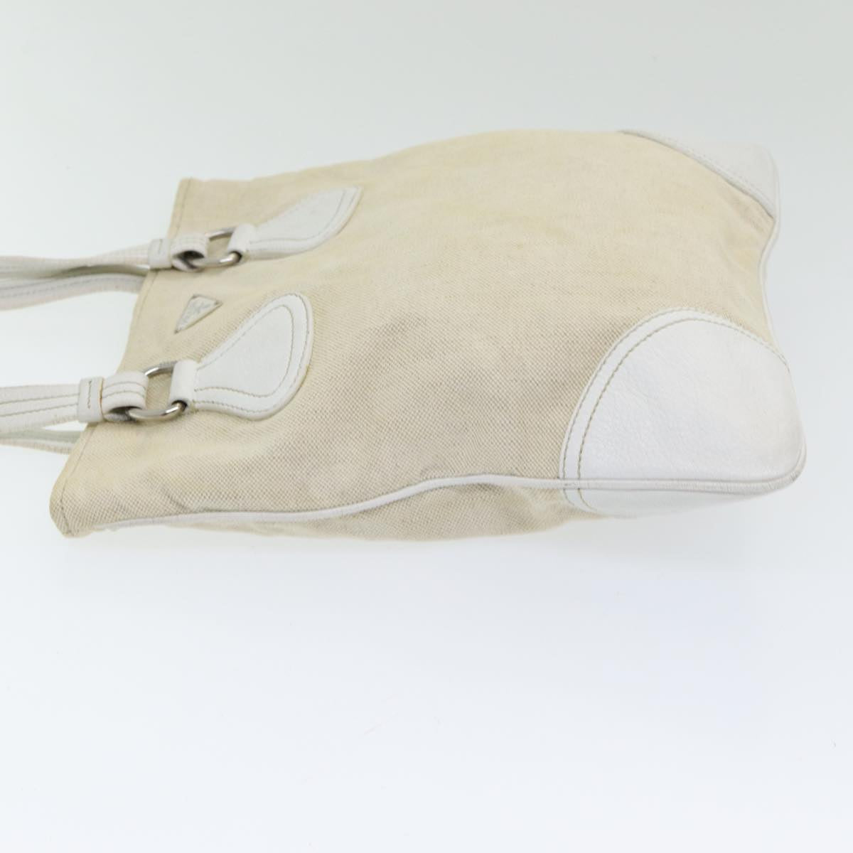 Luxury Prada Tote Bag Canvas Beige Silver  86251