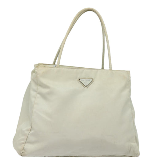 Luxury Prada Hand Bag Nylon Cream Silver  86254