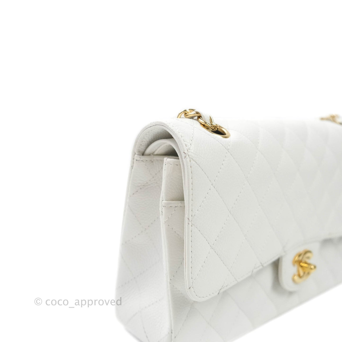 Chanel M/L Medium Double Flap Bag White Caviar Gold Hardware