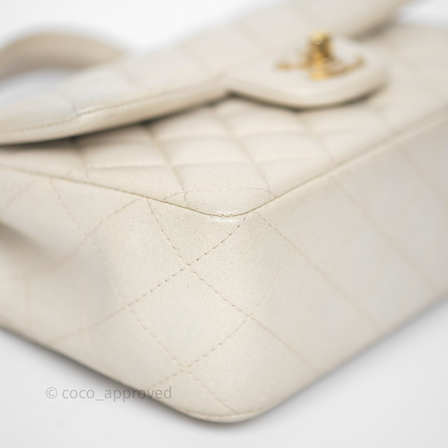 Chanel Top Handle Mini Rectangular Flap Pearly Beige Oat Lambskin Aged Gold Hardware
